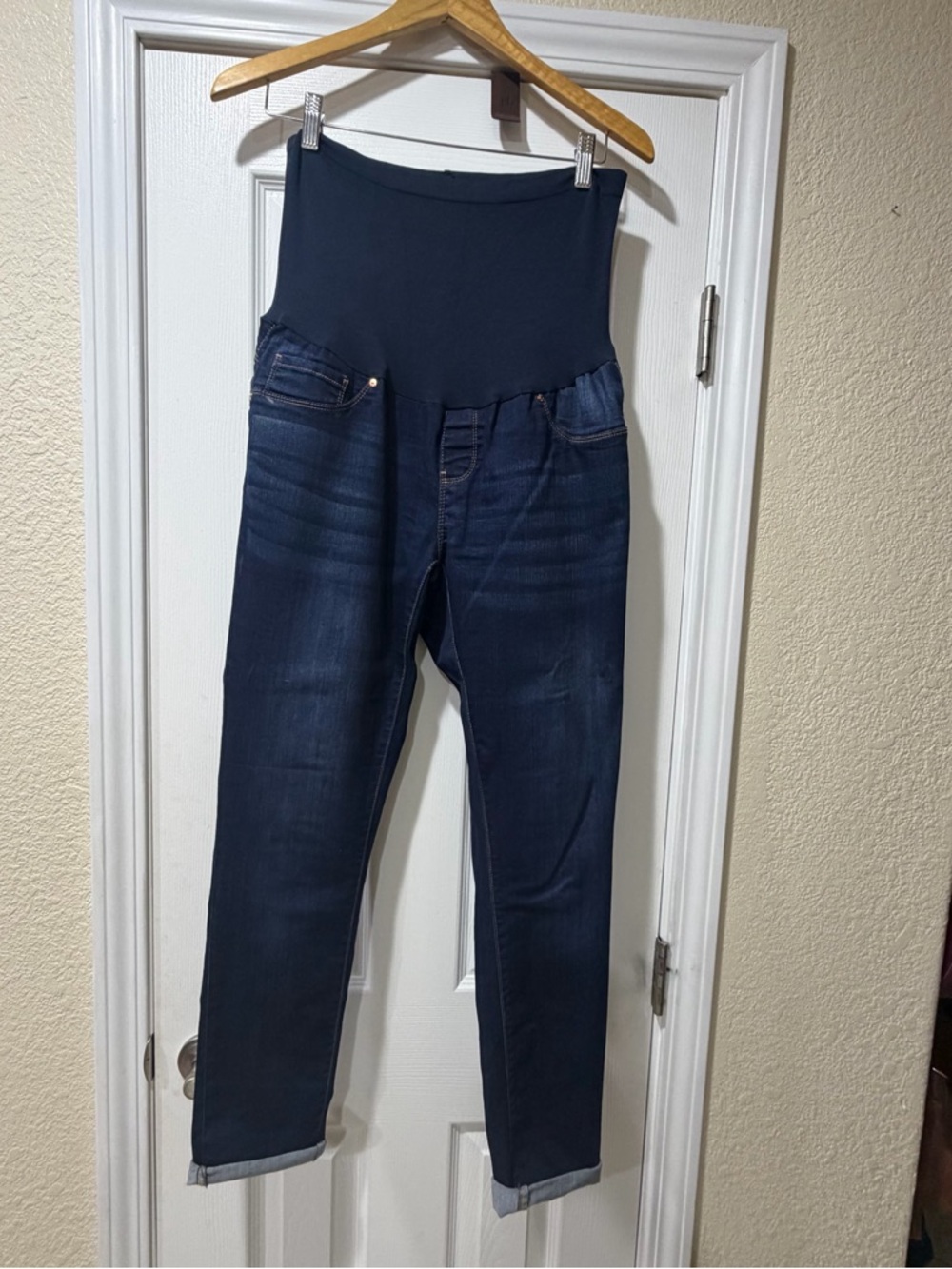 High-Rise Maternity Jeans in Dark Blue with Support Panel